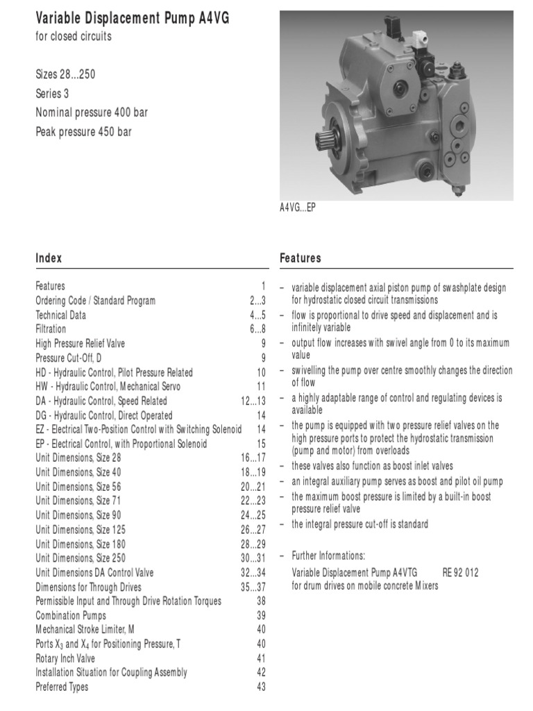 A4VG Variable Displacement Pump Overview | PDF | Pump | Valve
