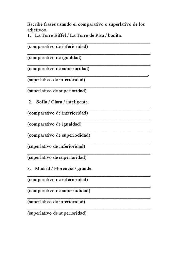 Ejercicios de comparativos y superlativos | PDF