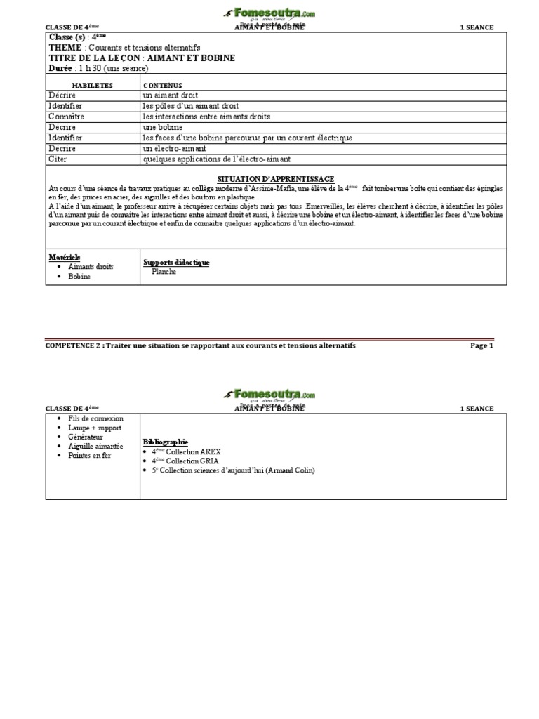 Aimants et Bobines en 4ème PDF Aimant permanent Physique — free download