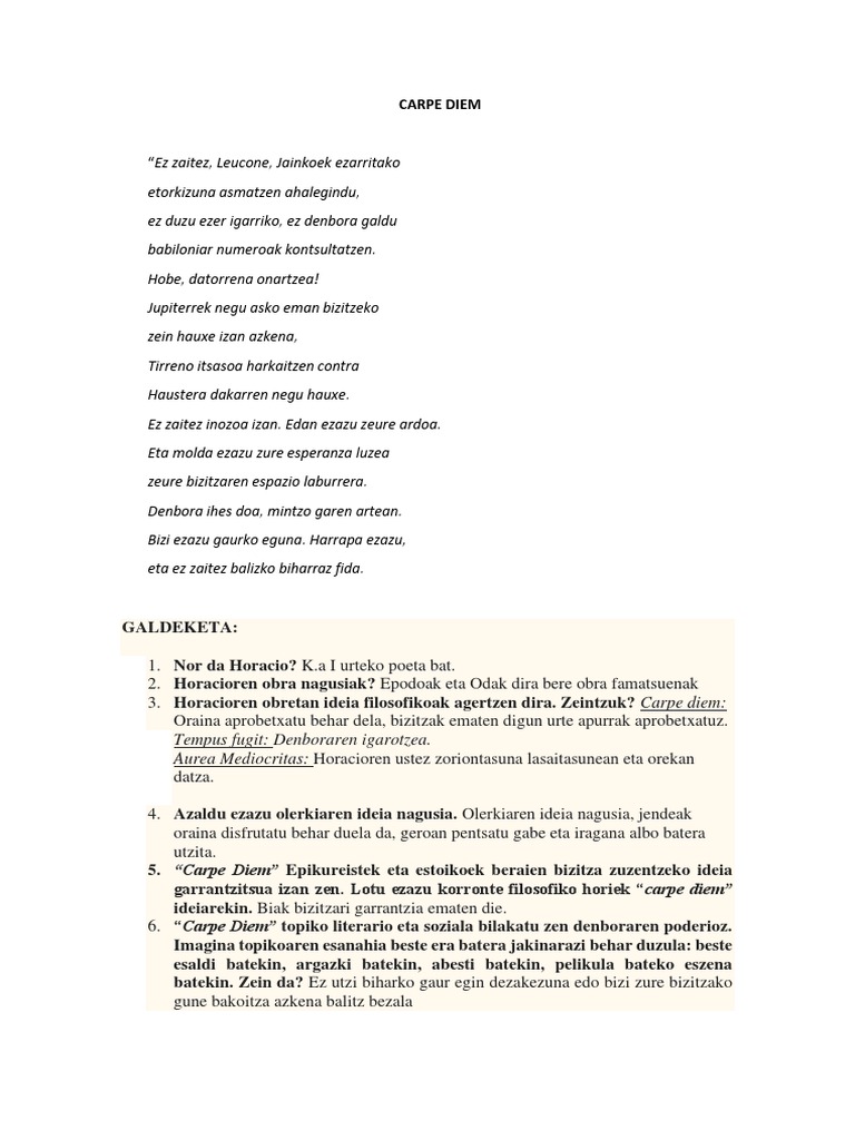 Carpe Diem Horacio (Julen Aritz) | PDF