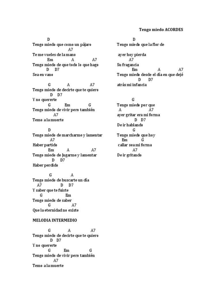 Tengo Miedo ACORDES PDF