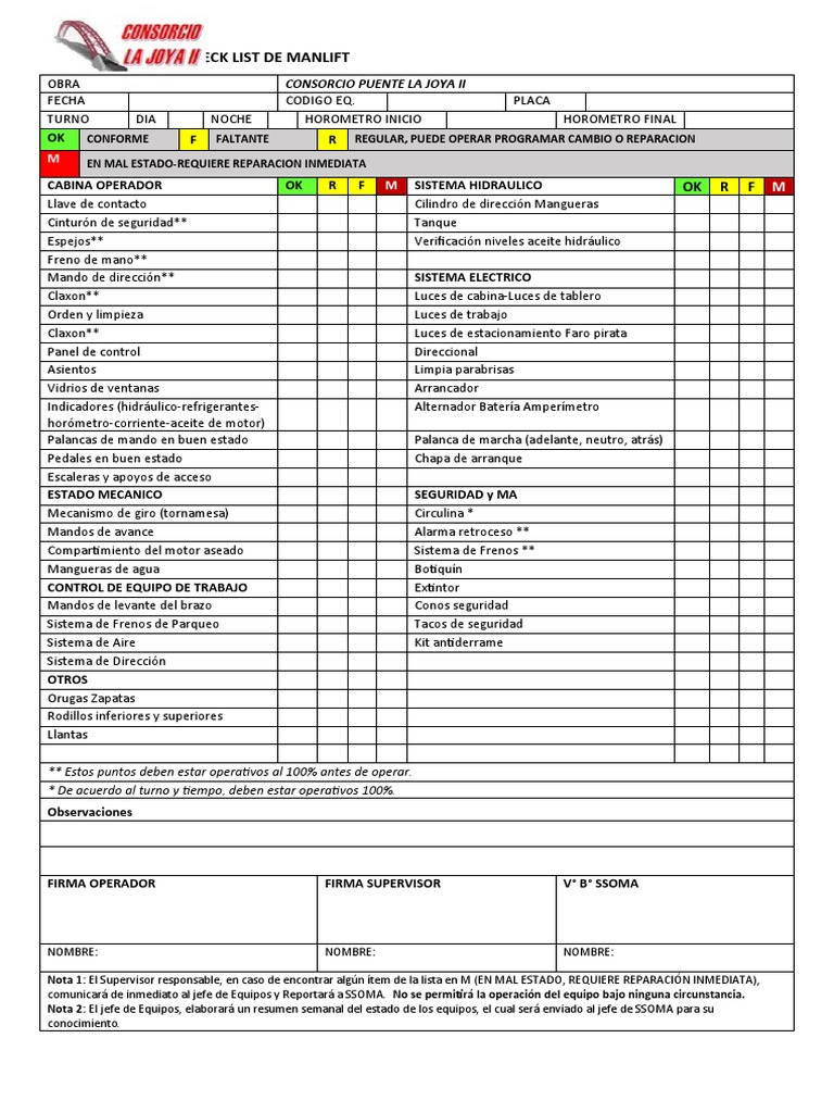 Checklist de Manlift para Seguridad Laboral | PDF | Industria ...
