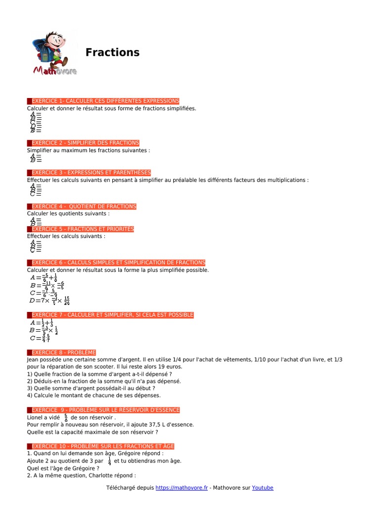 Multiplication Et Division De Fraction 4ème Exercices Corrigés Fractions Exercices de Maths en 4eme Corriges en PDF | PDF | Mathématiques  | Arithmétique