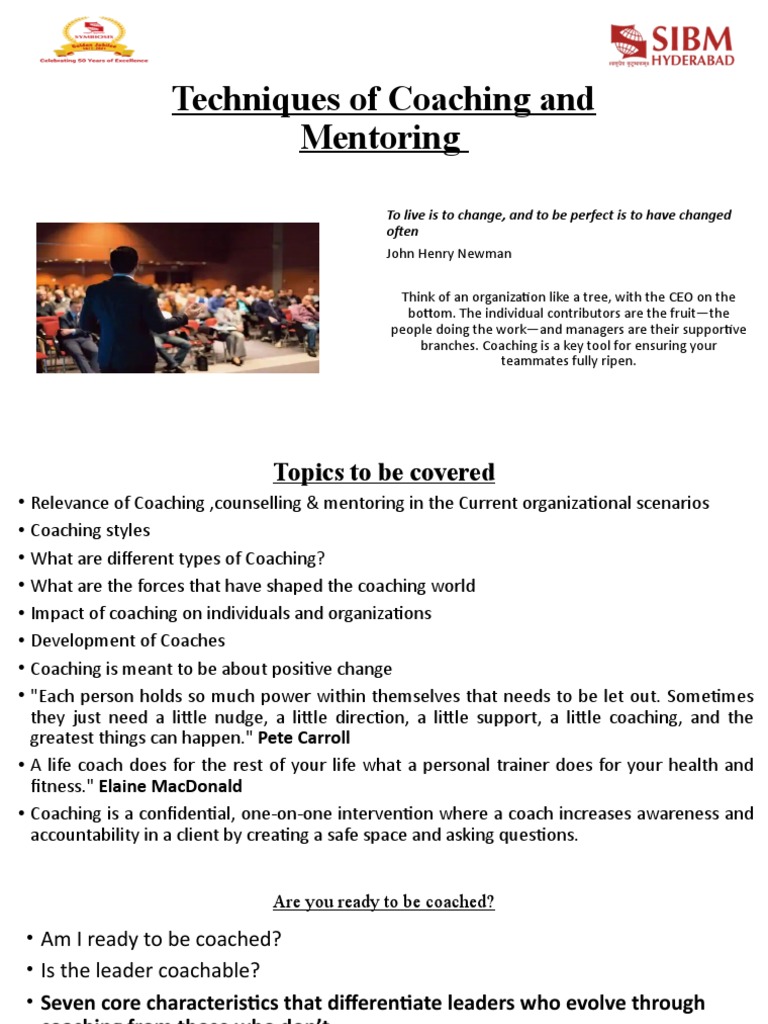 Techniques of Coaching and Mentoring | PDF | Leadership | Performance ...