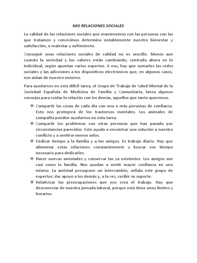 Mis Relaciones Sociales | PDF | Crecimiento personal y profesional ...