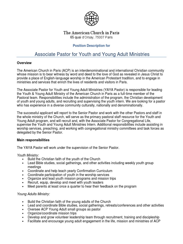 Job DescriptionYaya Pastor2021 Final2 PDF Pastor Christian Church