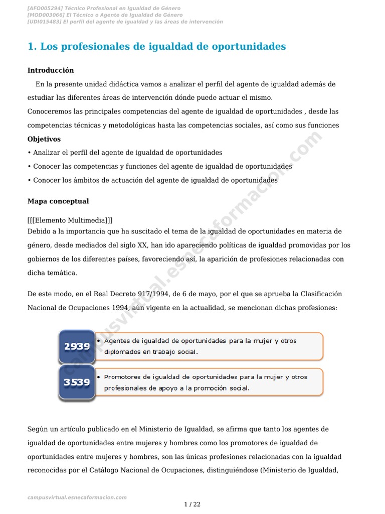 Perfil y Funciones del Agente de Igualdad | PDF | Igualdad de género ...