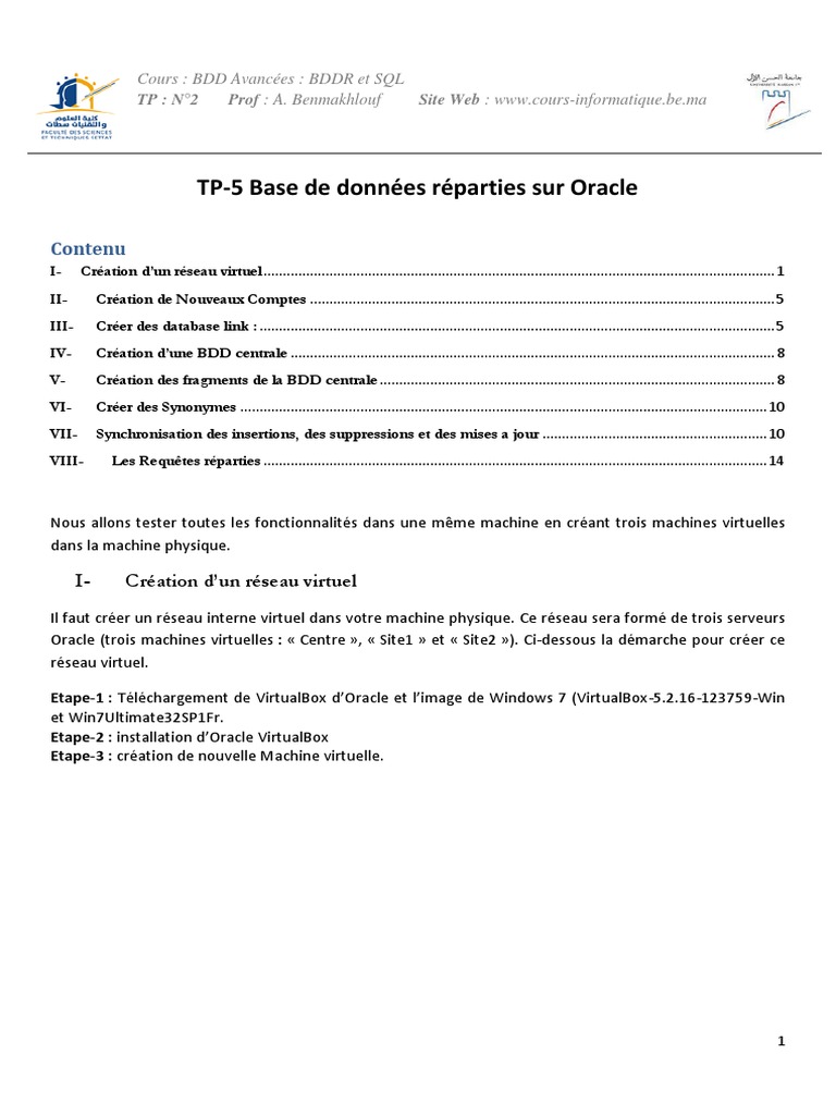 Réseau Virtuel et BDD Réparties SQL | PDF | Base de données Oracle ...