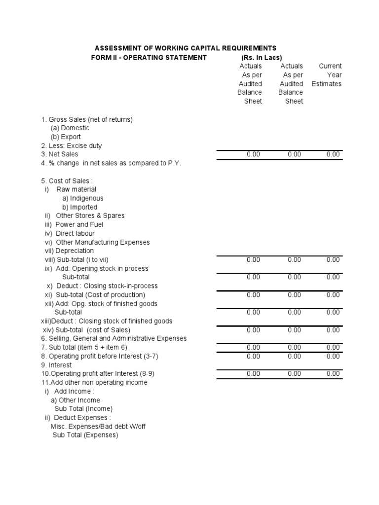 Cma data format blank balance sheet working capital