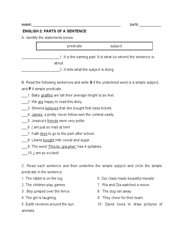 Parts of a Sentence and Linking Verbs | PDF | Subject (Grammar ...