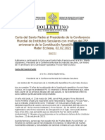 Carta Del Santo Padre A La Presidenta de La Conferencia Mundial de Institutos Seculares Con Motivo Del 75