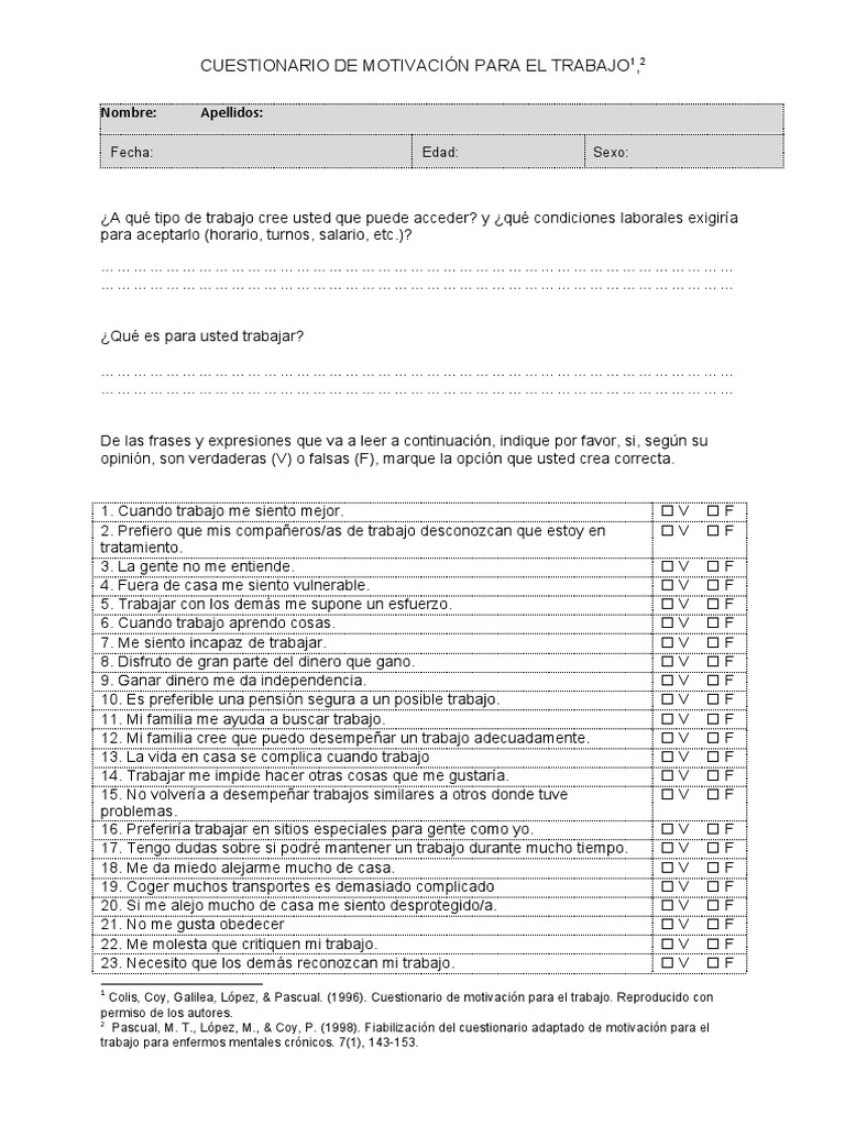 Cuestionario de Motivacion Trabajo | PDF | Conceptos psicologicos ...