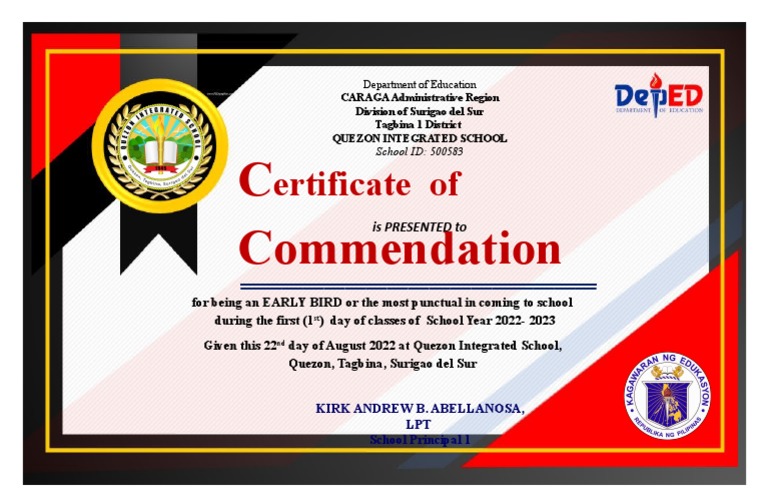 CERTIFICATES of Recognition Early Birds PDF