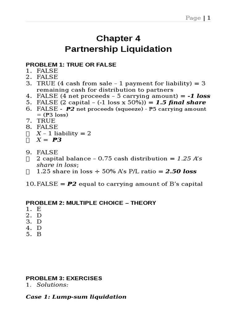 Partnership Liquidation Solutions 2024 | PDF | Equity (Finance) | Expense