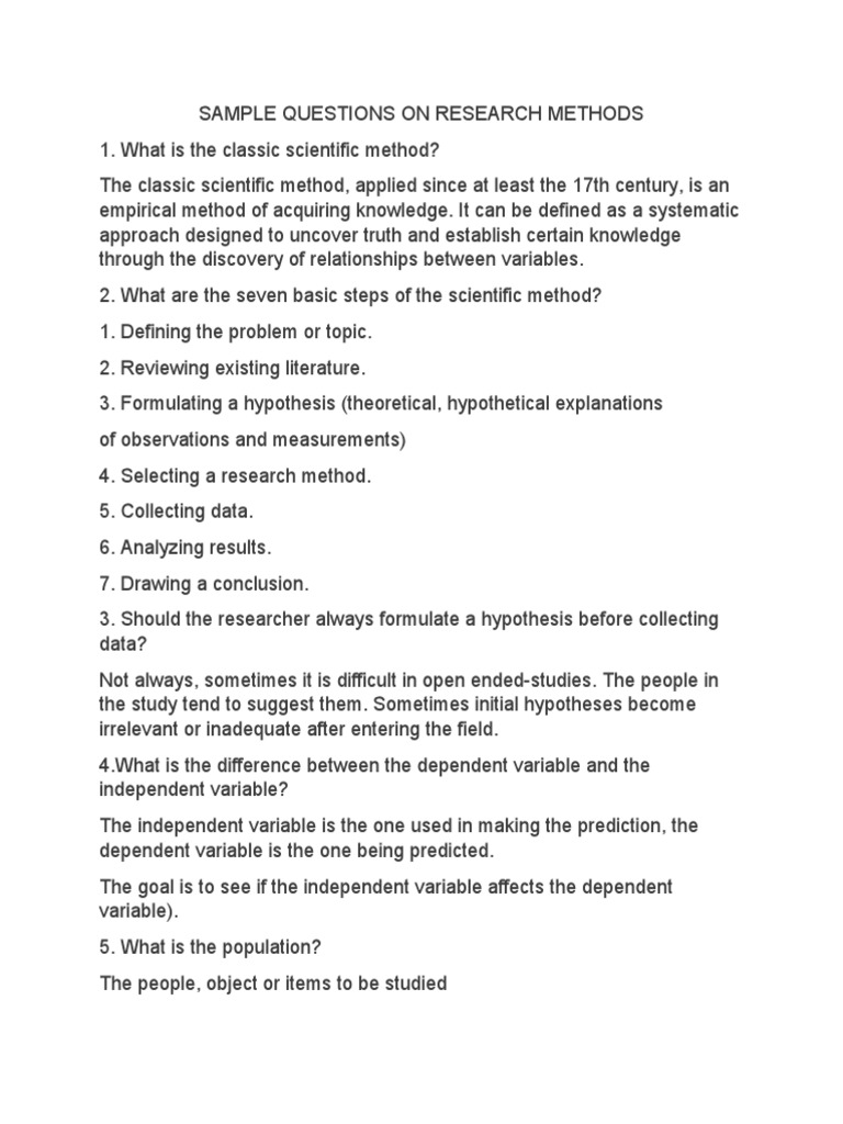 Research Methods: Key Questions & Concepts | PDF | Scientific Method ...
