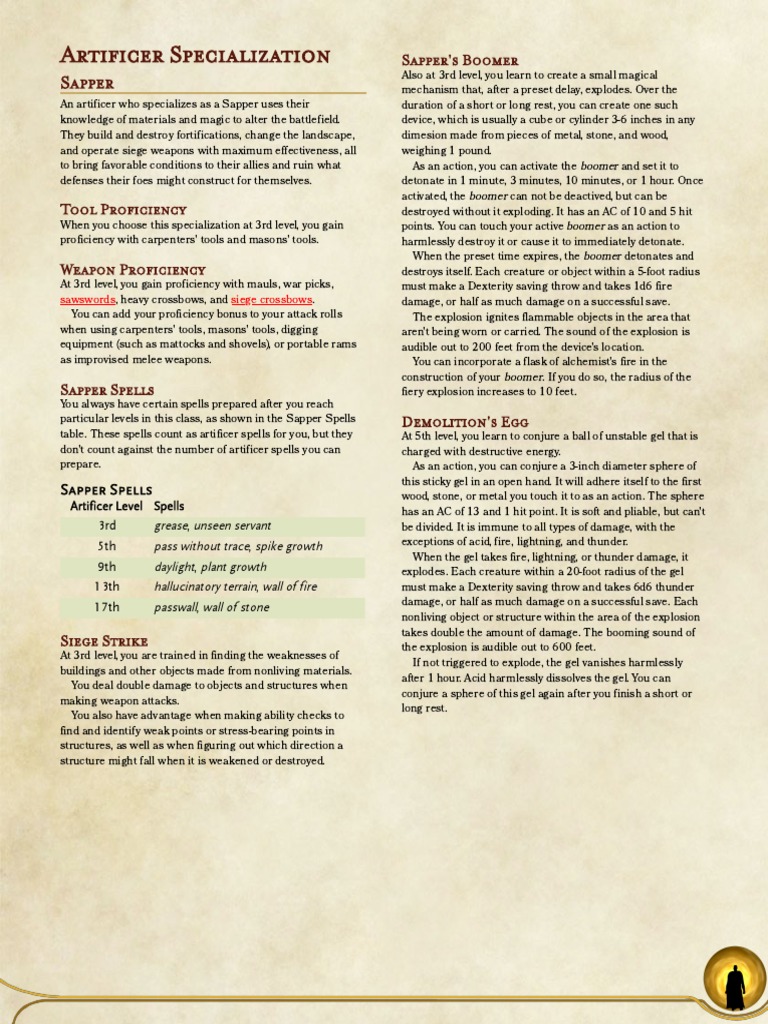 Artificer Specialization - Sapper - by The Amethyst Dragon | PDF ...
