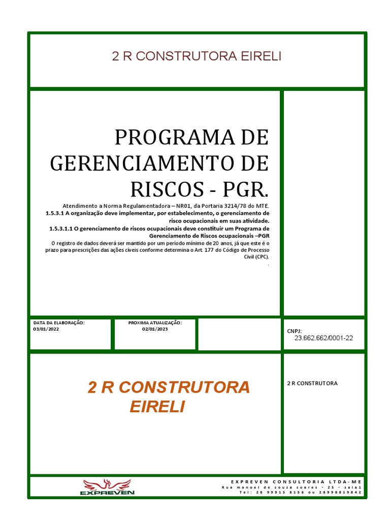 PGR 2 R Construtora - Iconha | PDF | Risco | Física