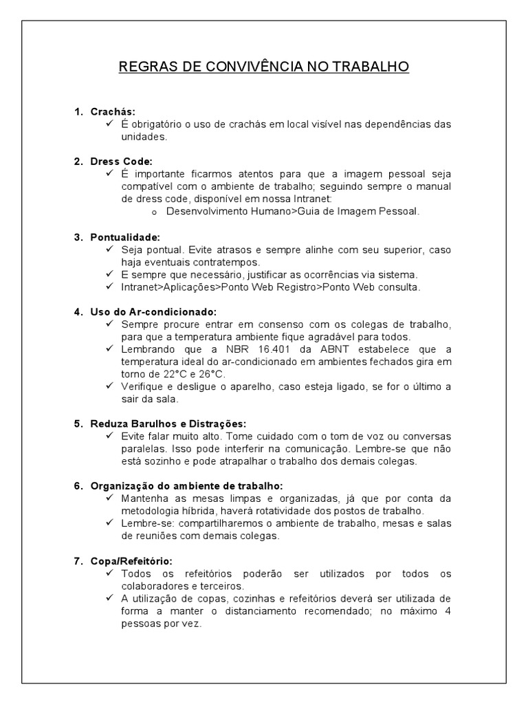 Regras de Convivência No Trabalho | PDF | Desperdício | Alimentos