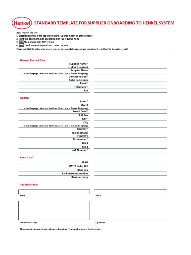 Streamlined Supplier Onboarding: A Standard Template for Providing Key