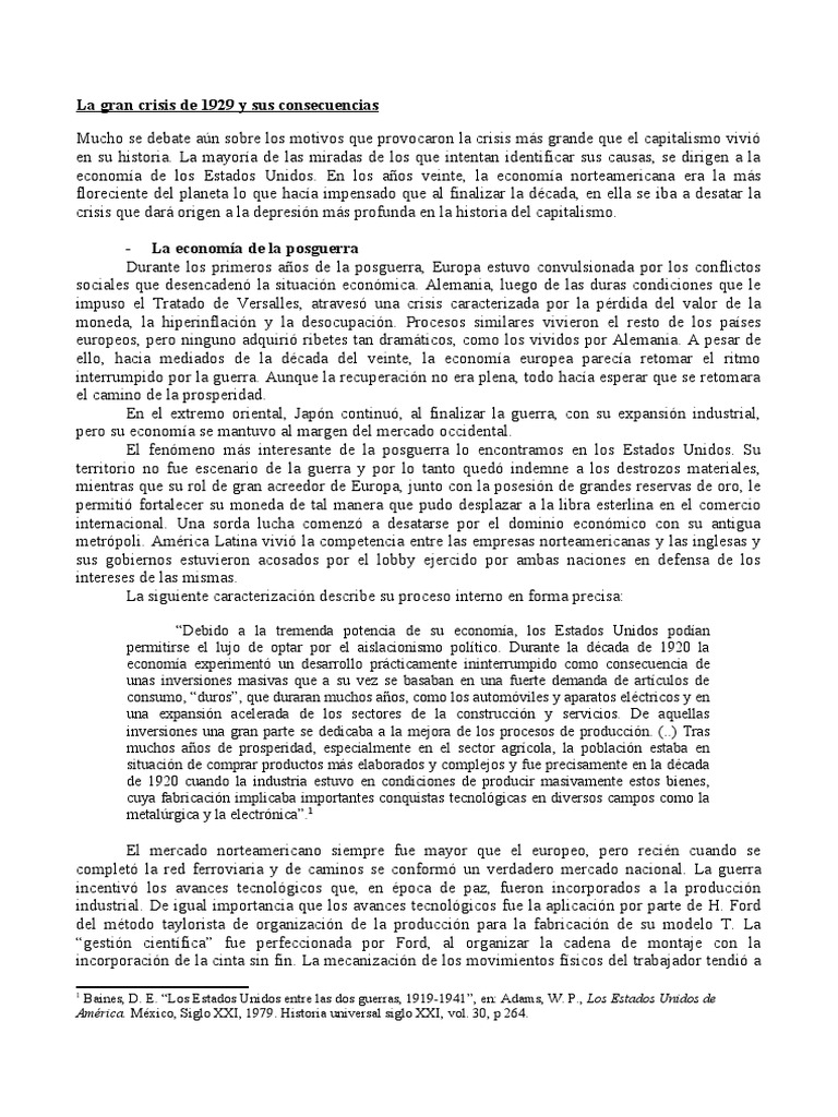 La Gran Crisis de 1929: Causas y Efectos | PDF | Los Estados Unidos ...