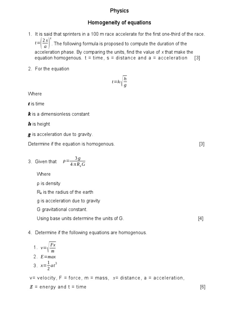 Homogeneity of Physics Equations | PDF | Teaching Methods & Materials