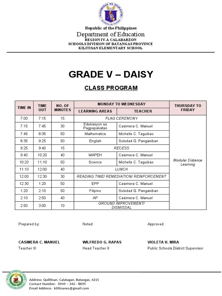 Class Program | PDF | Educational Organizations | Educational Institutions