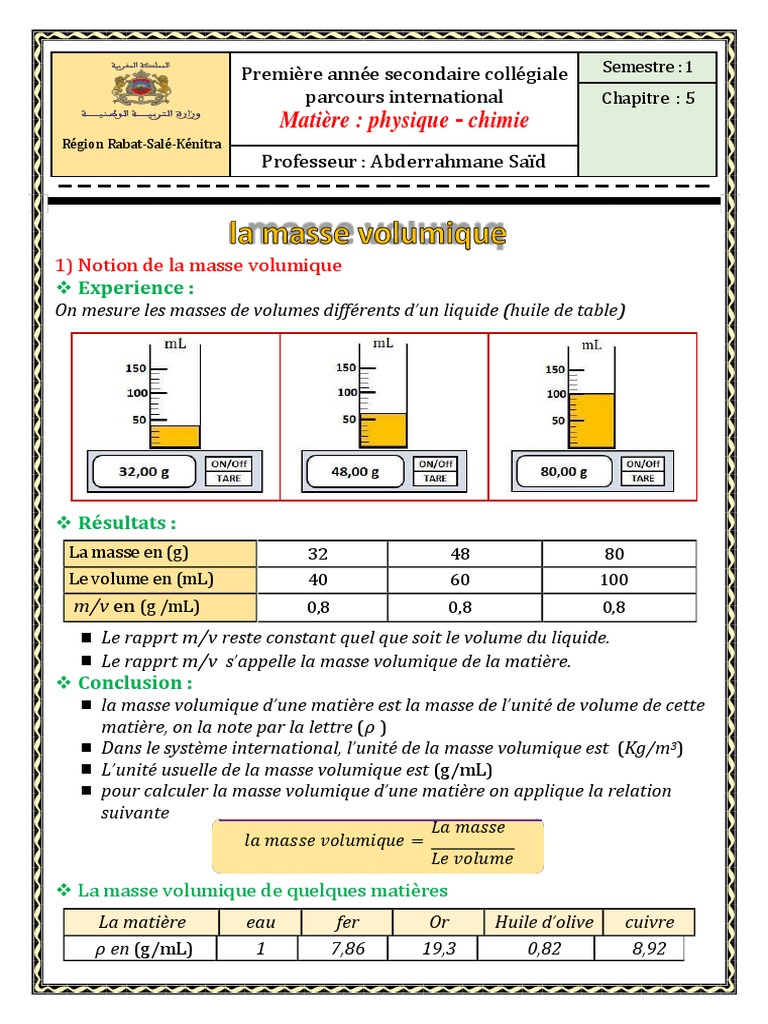 Notions de masse volumique en physique PDF — free download