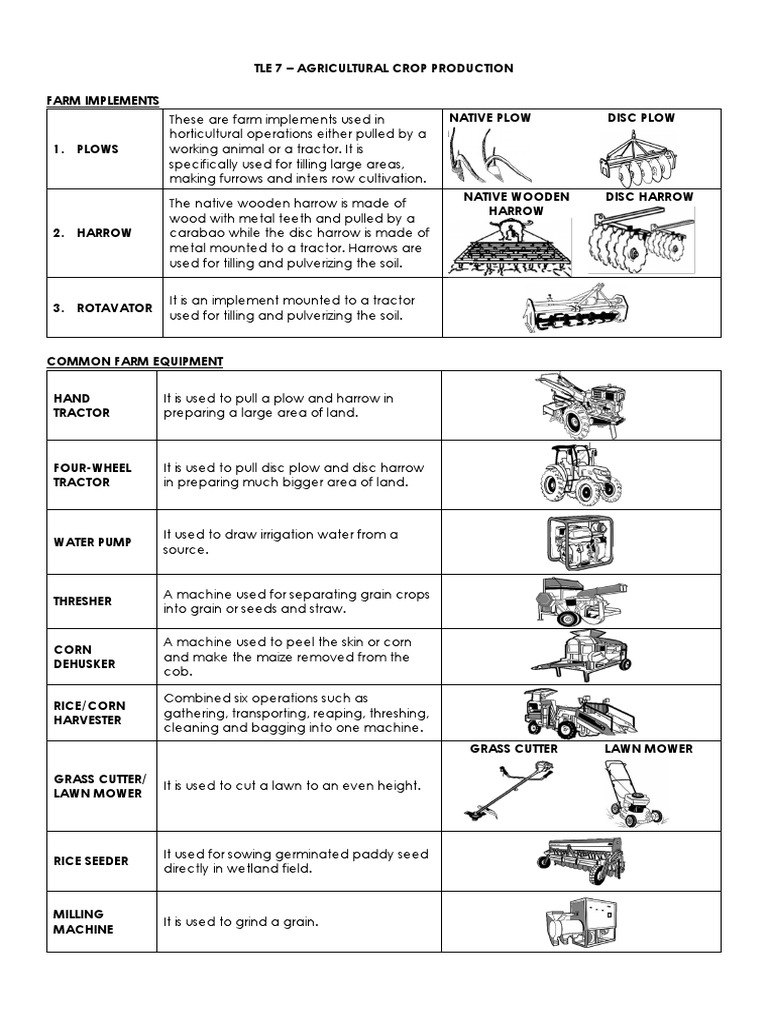 Farm Implements and Equipment for Agricultural Crop Production PDF Agricultural Machinery
