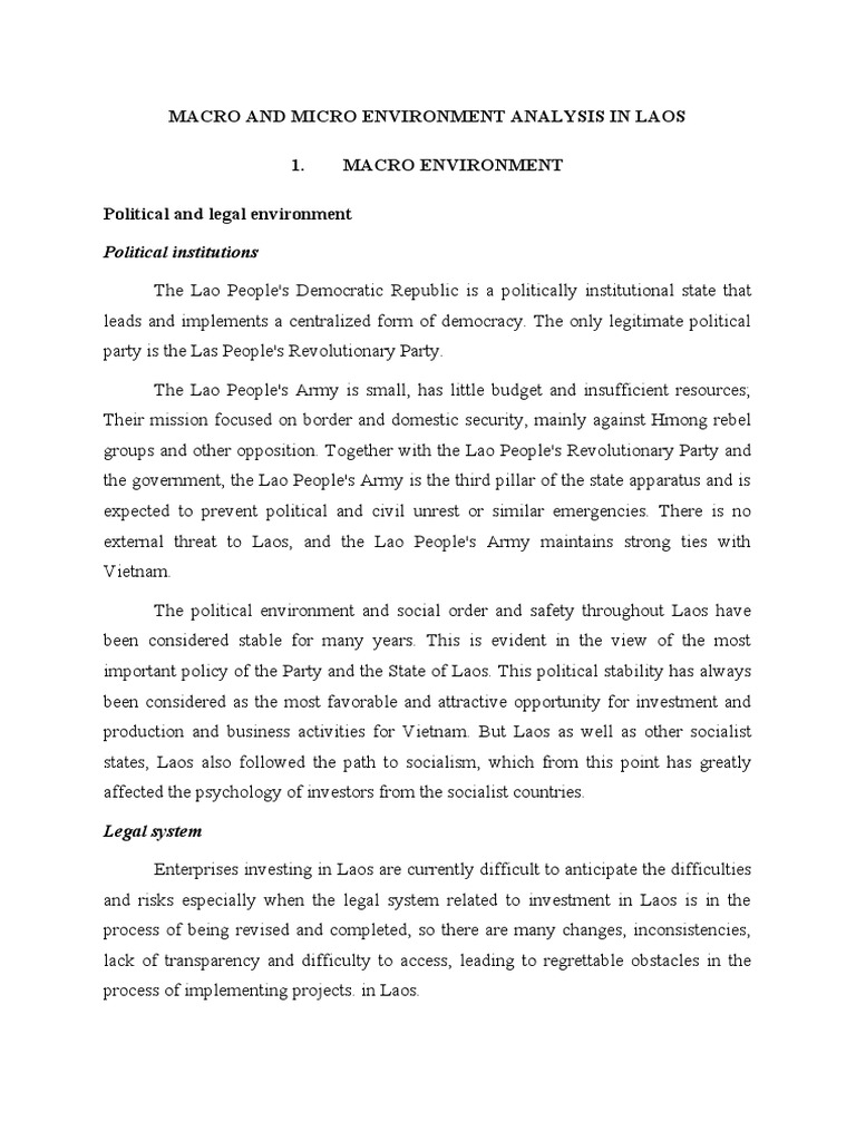 Macro and micro environment analysis in laos pdf laos vietnam