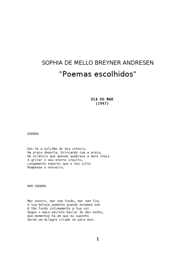 Sophia de Mello Breyner Andersen Poemas Escolhidos Mar Amor