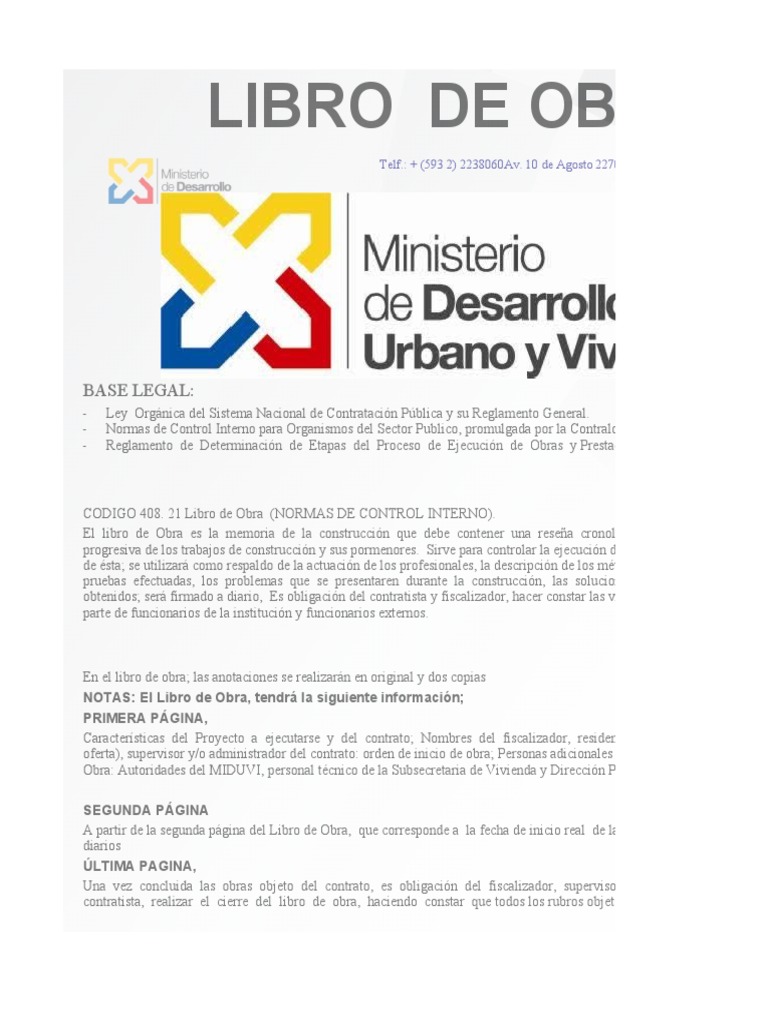 Libro de Obra: Base Legal | PDF