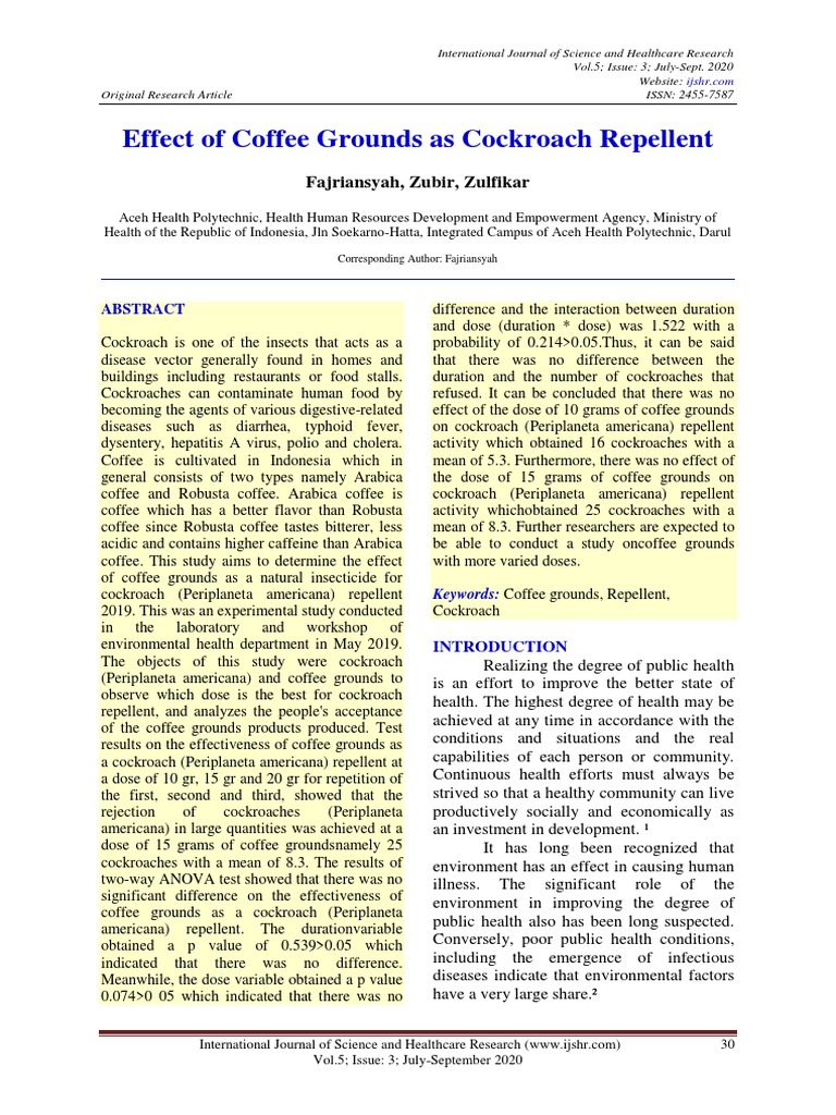 Effect of Coffee Grounds As Cockroach Re PDF Coffee Analysis Of