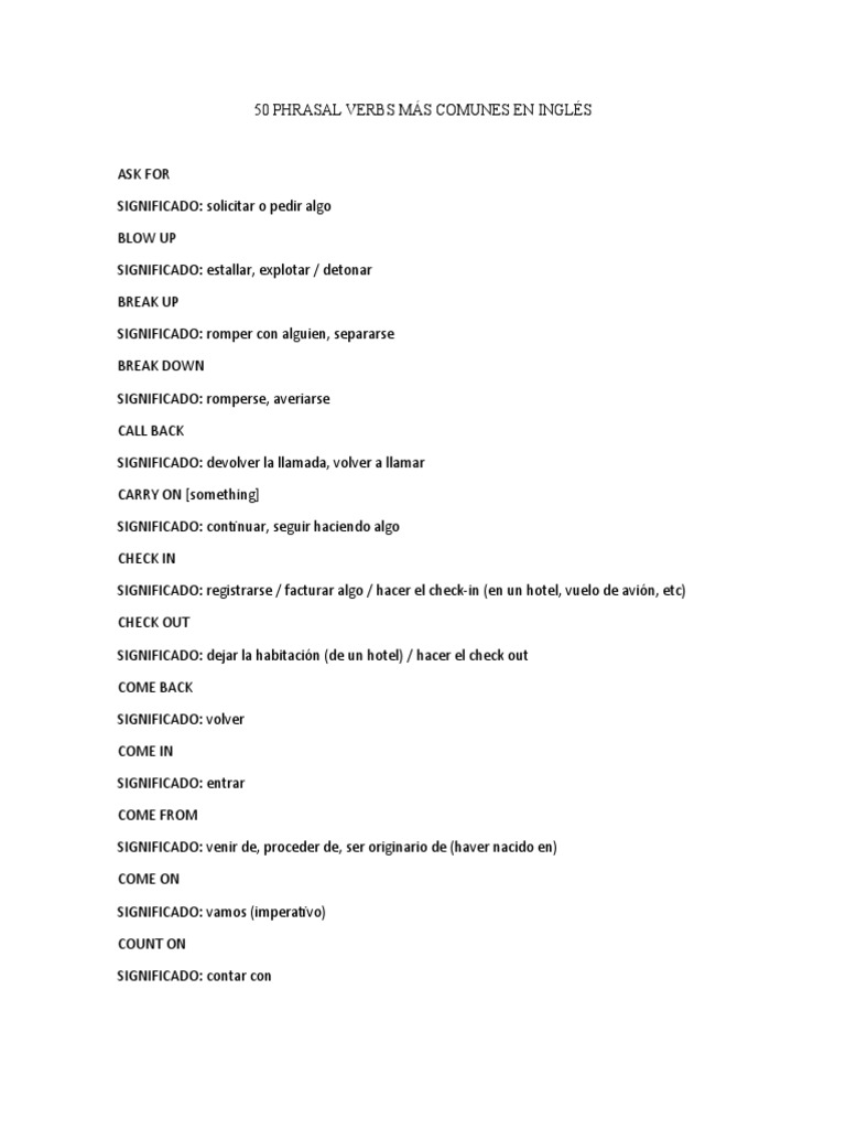 50 Phrasal Verbs Comunes en Inglés | PDF