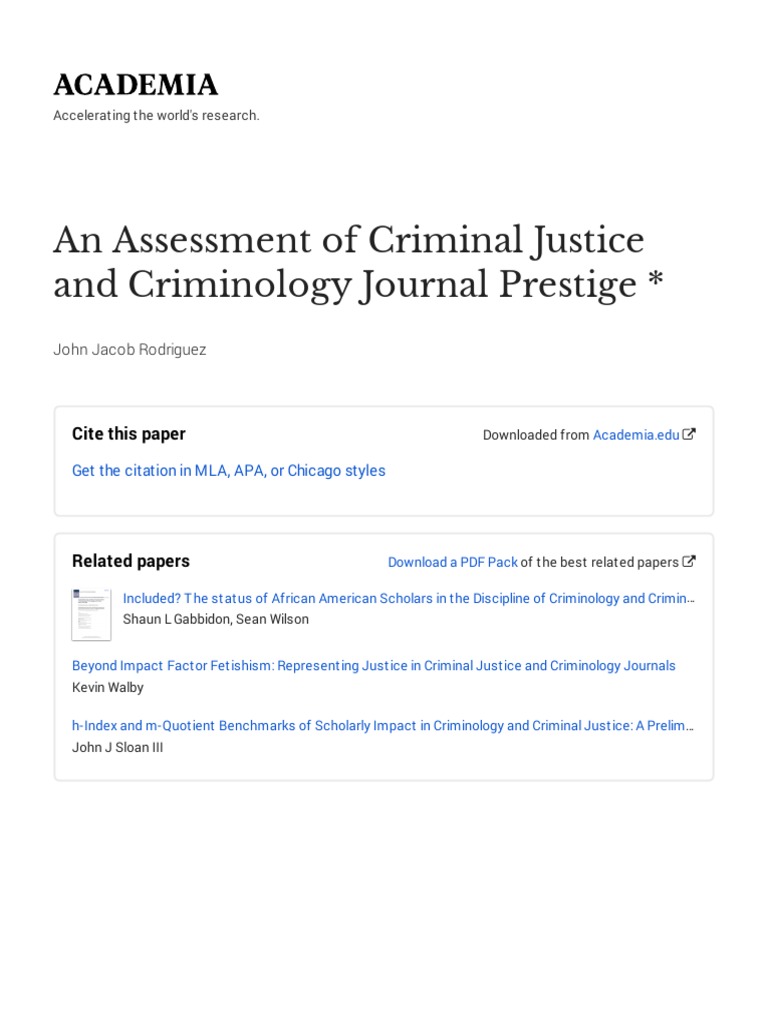 Annual Review Of Criminology Journal