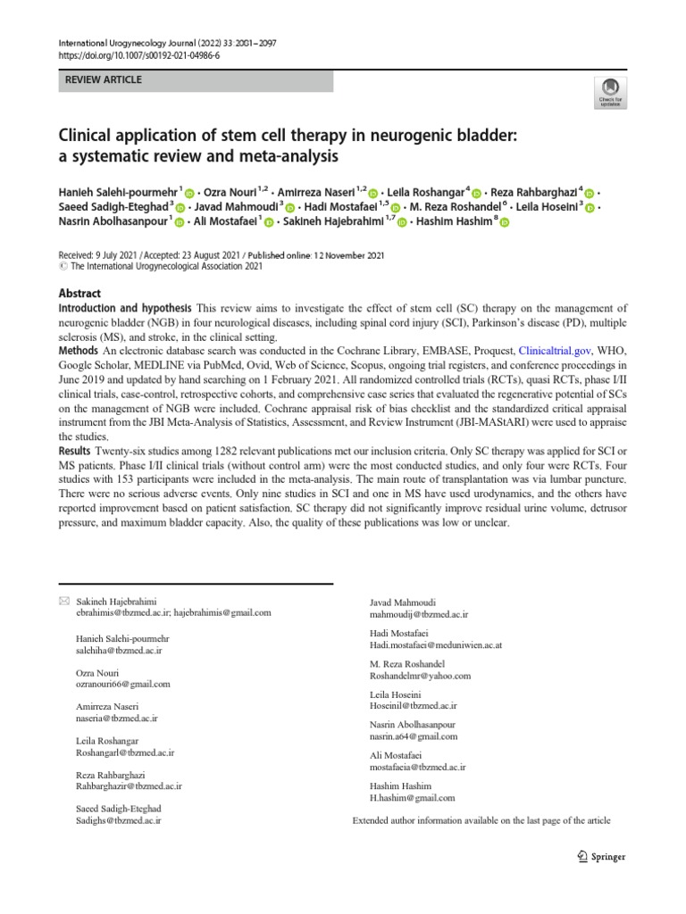 Clinical Application of Stem Cell Therapy in Neurogenic Bladder | PDF ...