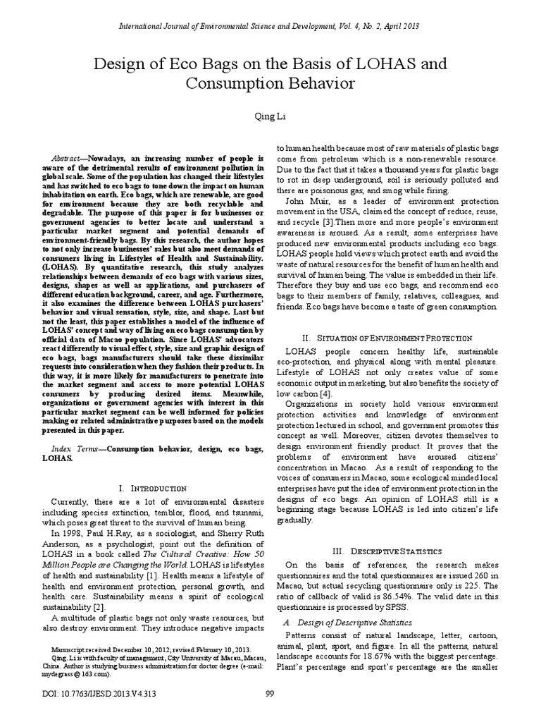 Design of Eco Bags On The Basis of LOHAS and Consu PDF Behavior