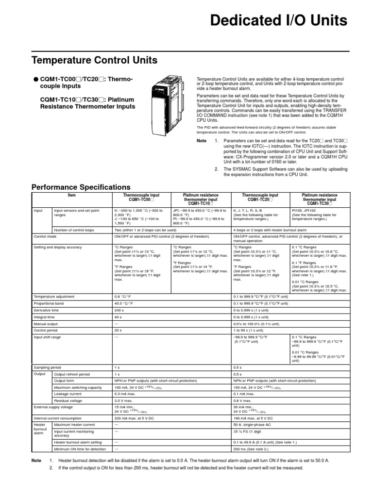 CQM1TC 001 Temperature Control Unit Datasheet Relay Input/Output