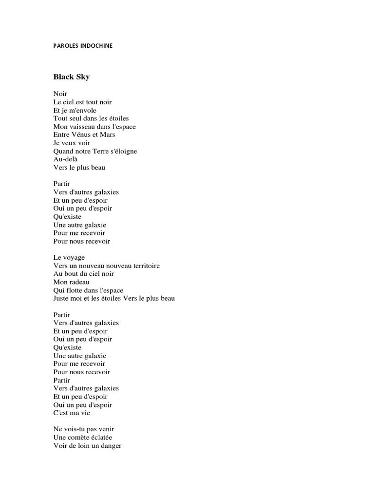Paroles des Chansons d'Indochine | PDF | Rêve