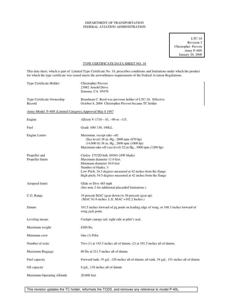 P40 TCDS LTC-18 | PDF | Aerospace | Manufactured Goods