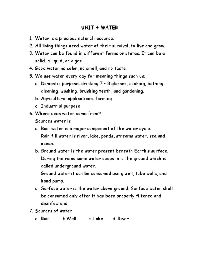 UNIT 4 WATER Science Grade 2 PDF