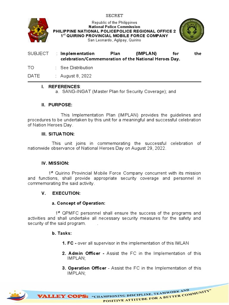 IMPLAN for National Heroes Day 2022 | PDF | Government | Military