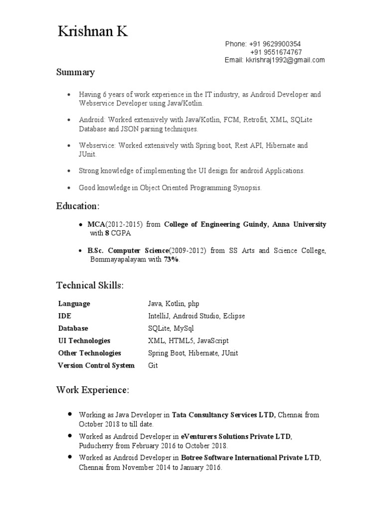 Android & Java Developer Resume | PDF | Android (Operating System ...
