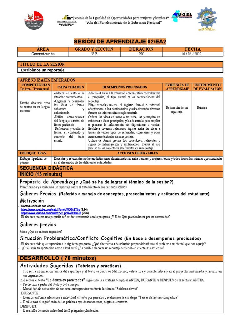 Sesión de Aprendizaje 16-06-22 | PDF | Aprendizaje | Ciencia cognitiva
