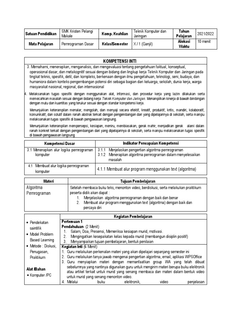 Algoritma Pemrograman Dasar SMK | PDF | Komputer