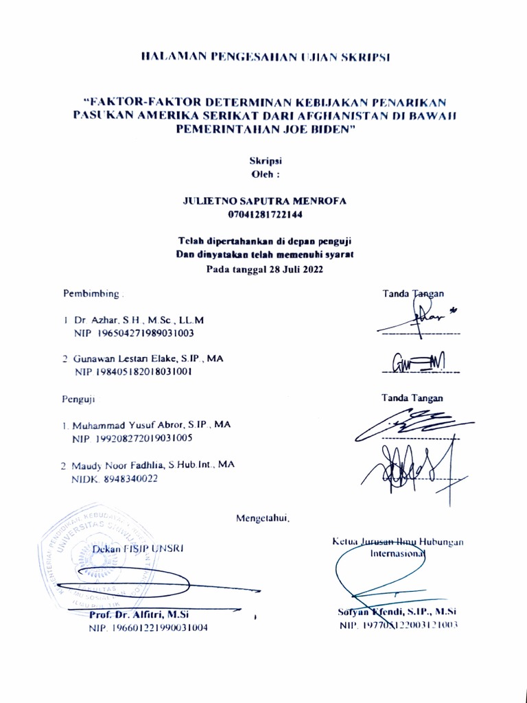 Halaman Pengesahan Skripsi Juli 2022 | PDF