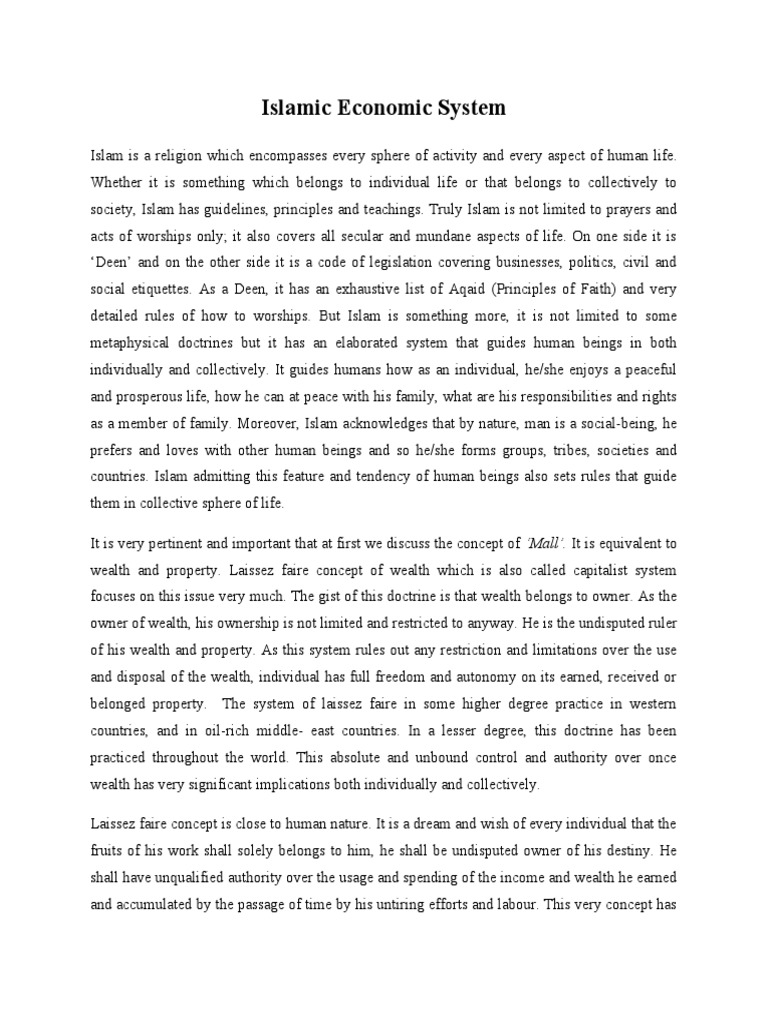 Islamic Economic System Pdf Market Economics Profit Economics