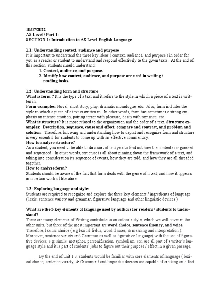 AS Level English Language Overview | PDF | Word | Linguistics
