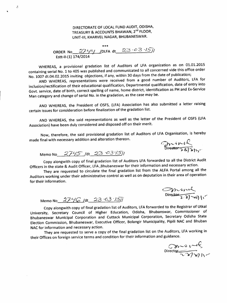 Gradation List of Auditor 01.01.2015 PDF Audit Titles