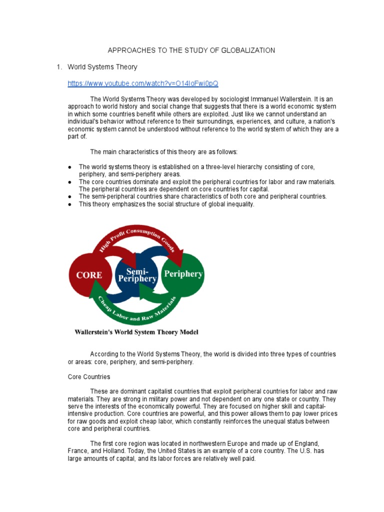 Notes1b Approaches To The Study Of Globalization Pdf World Systems