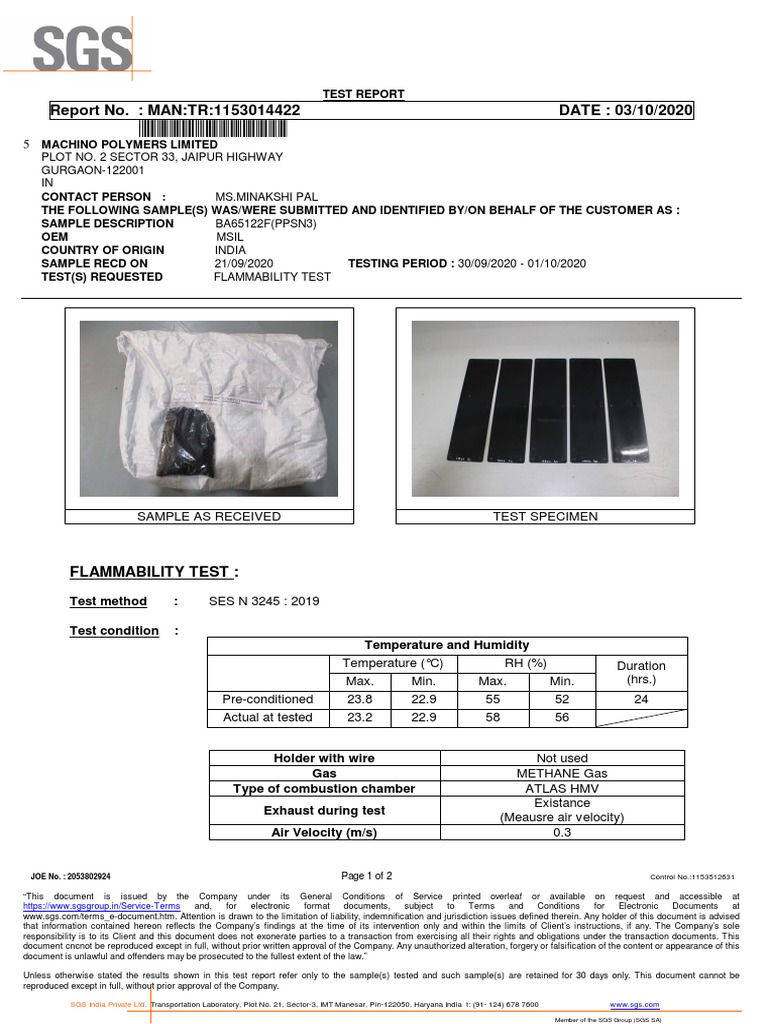 Flammability Test Report for Sample 1153014422 | PDF | Justice | Crime ...